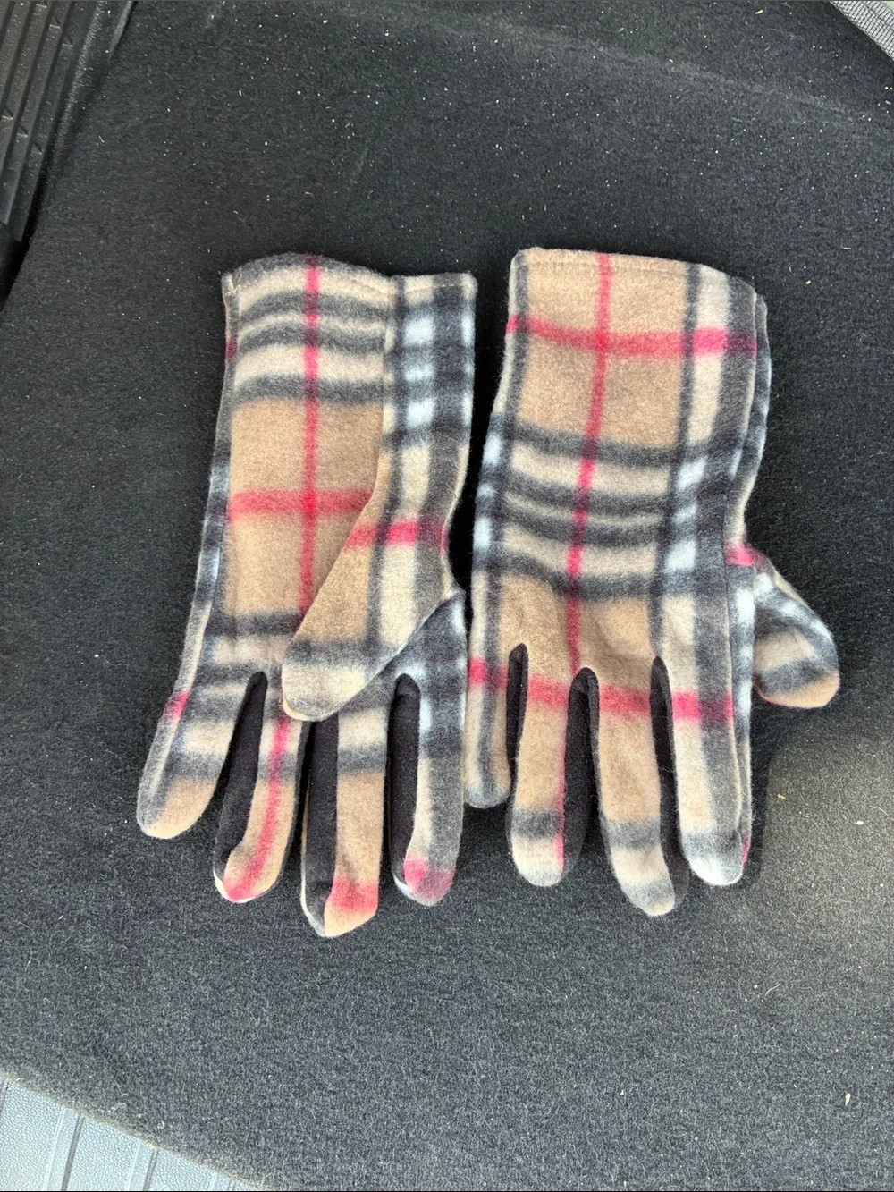 Plaid Fleece Touchscreen Gloves - Beige Plaid